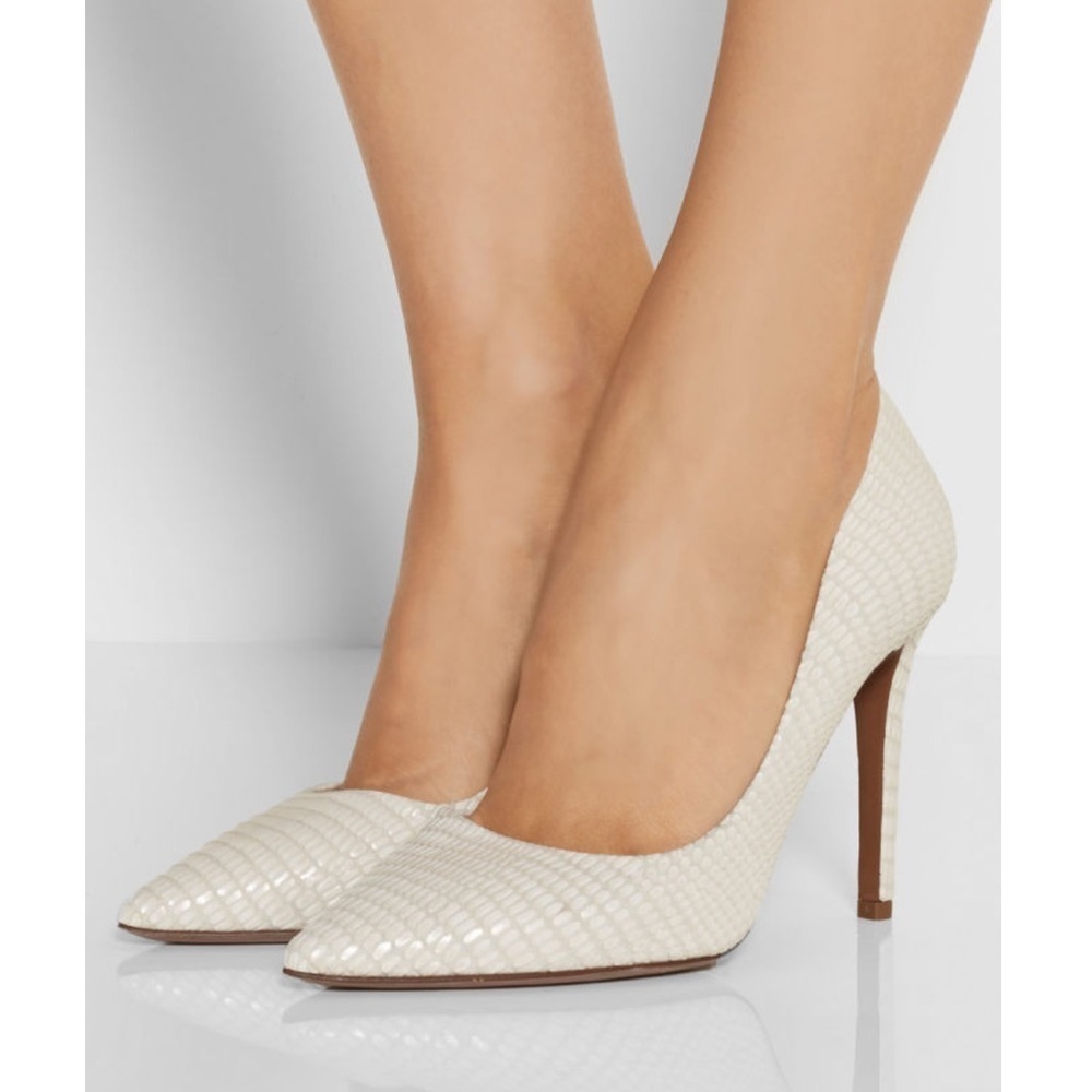 Diane Von Furstenberg heels pumps Croc embossed Leather Cream Sz 9 $359